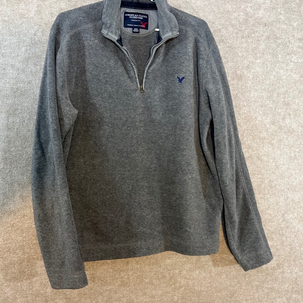 American Eagle Fleece Quarter Zip Pullover Mens Medium Gray Solid Gorpcore